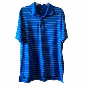 Adidas Climalite Blue Striped Polo Golf Polyester Short Sleeve Shirt Size Medium